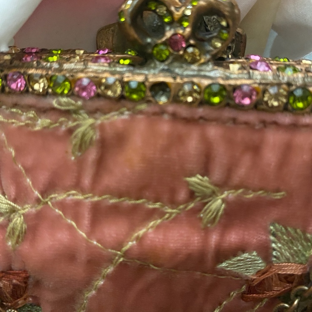 Pre❤️Clara Kasavina Vintage Pink Velvet Swarovski Crystal Rose Evening Clutch - Picture 8 of 10